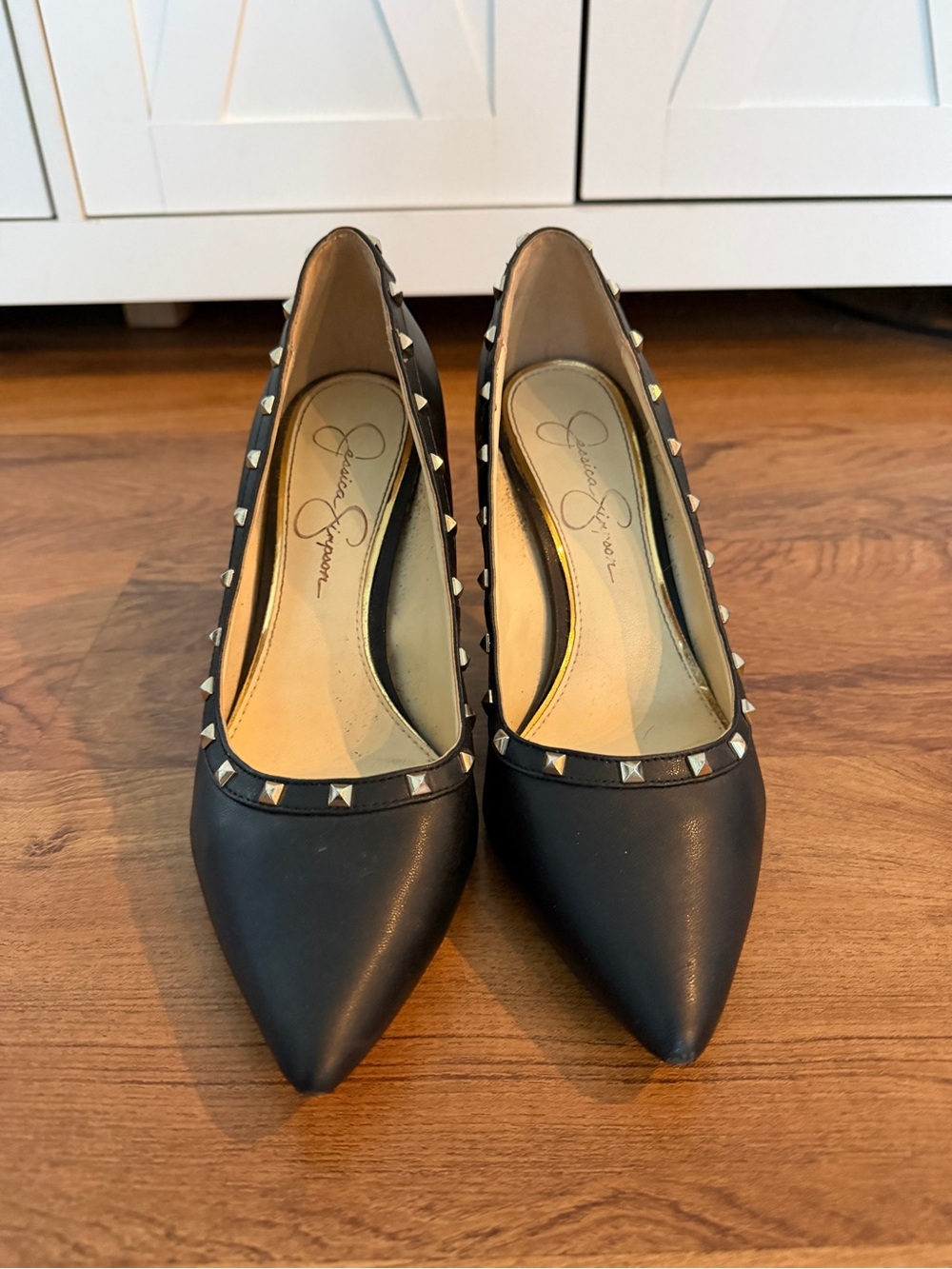 Jessica Simpson Black Pointed-Toe Studded Pumps